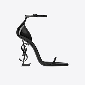 YSL OPYUM SANDALS IN PATENT LEATHER WITH BLACK HEEL